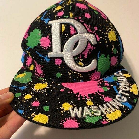 City Hunters Washington DC Embroidered Neon rainbow Baseball Cap Hat Fitted -S - Picture 2 of 6